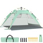 Glymnis Strandmuschel Quick Up mit UV-Schutz 50+ – Automatisches Strandzelt für 3-4 Personen