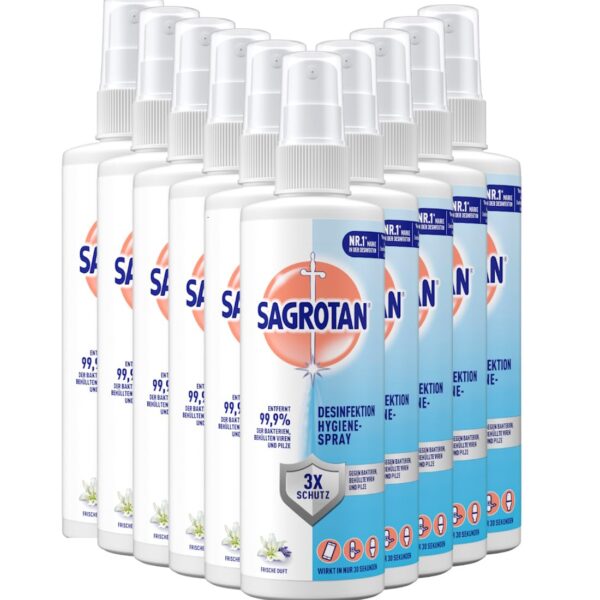 Sagrotan Hygiene Pumpspray – 10 x 250 ml Desinfektionsmittel für Haushalt & Textilien