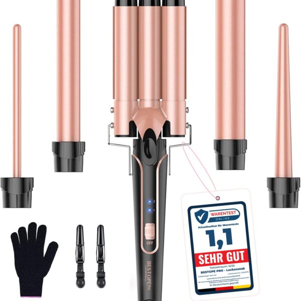 BESTOPE PRO 5-in-1 Lockenstab Set – Keramik-Ionenfässer für alle Haartypen