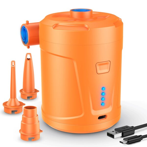 SUPPOU Elektrische Luftpumpe 5200mAh – Schnell-Inflator mit 3 Düsen für Pool & Luftmatratze