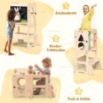Woodure 3-in-1 Lernturm ab 1 Jahr – Klappbare Tritthocker mit Tafel für Küche – Bild 4