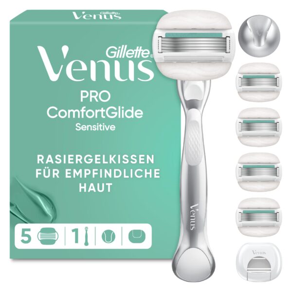 Gillette Venus Pro Comfortglide Sensitive Rasierer für Damen – 5 Klingen mit Aloe Vera