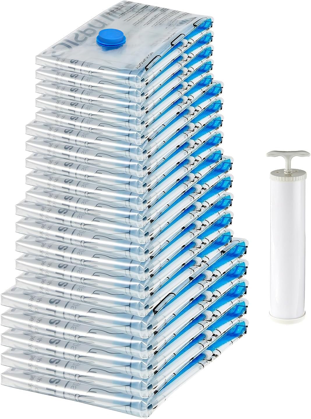 71-VrxLRq8L._SY1439_.jpg Amazon Basics Vakuum-Kompressionsbeutel 20er Set mit Handpumpe – Platzsparendes Aufbewahrungssystem – Bild 1