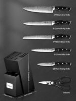 D.Perlla 7-teiliges Messerblock-Set mit Selbstschärfer – Profi-Küchenmesser aus Edelstahl – Bild 3