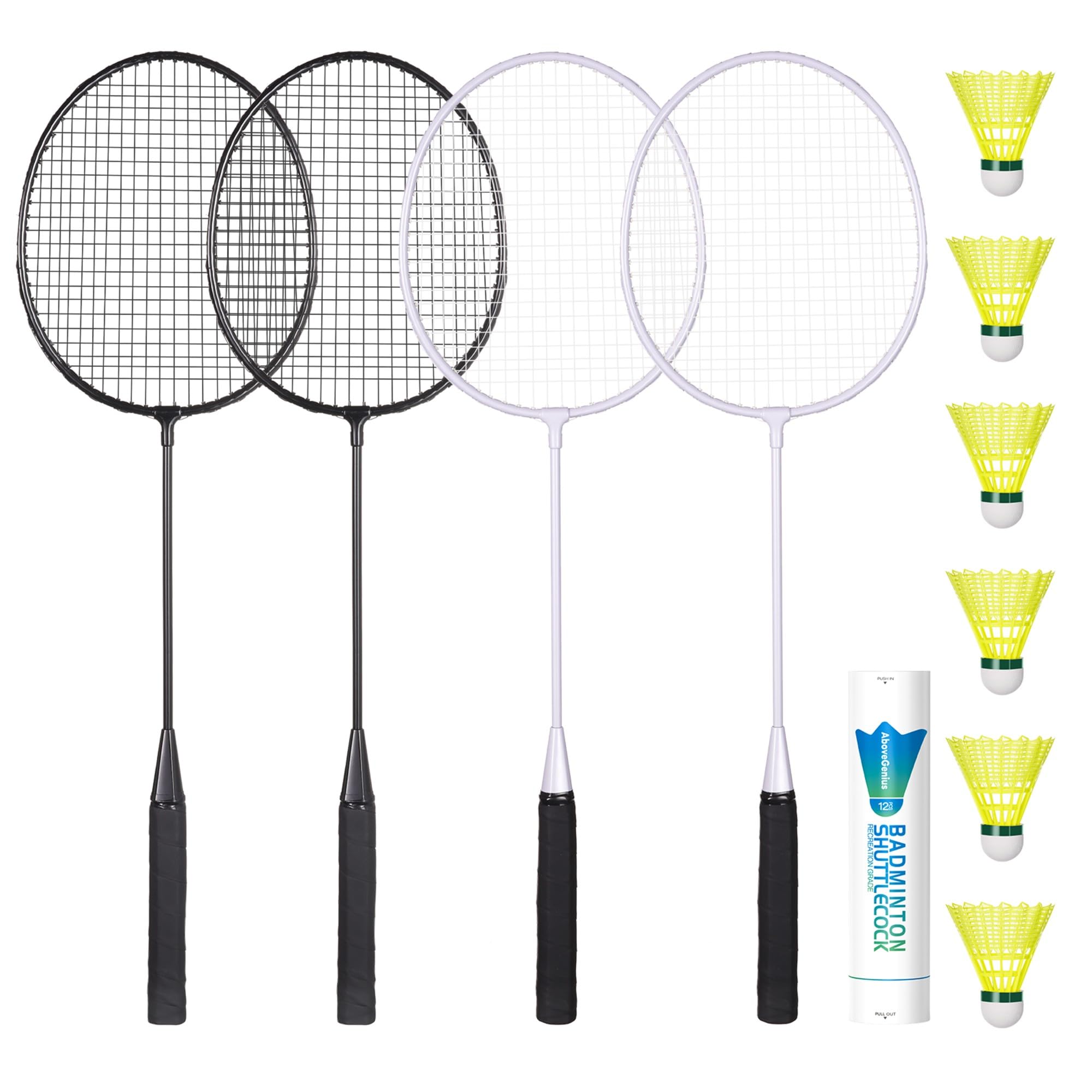 71-qObqYKtL._SY2000_.jpg AboveGenius Badmintonschläger 4er Set – Komplettset mit 6 Federbällen für Anfänger – Bild 1
