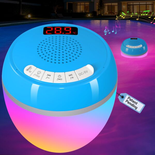 AearKing 3-in-1 Pool Bluetooth Lautsprecher – Thermometer, RGB Licht & Stereo Sound IP68