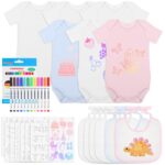 Aragallant Baby Malset mit 6 Bodys & 6 Lätzchen zum Bemalen – DIY Babyparty Kreativset
