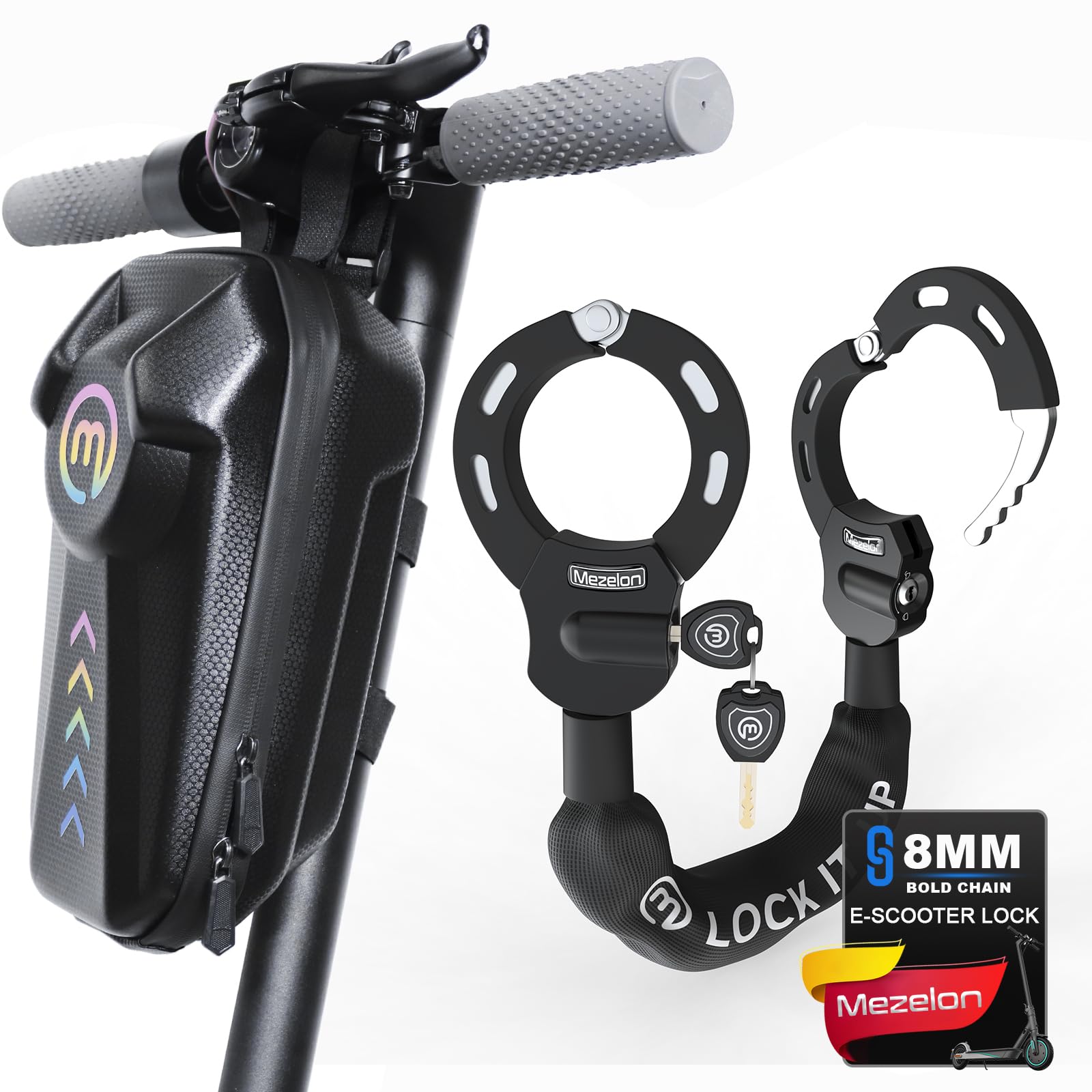 710VSXyi1GL._SY1600_.jpg Mezelon E-Scooter Schloss mit Tasche – 8mm Stahlkette für sichere Aufbewahrung – Bild 1