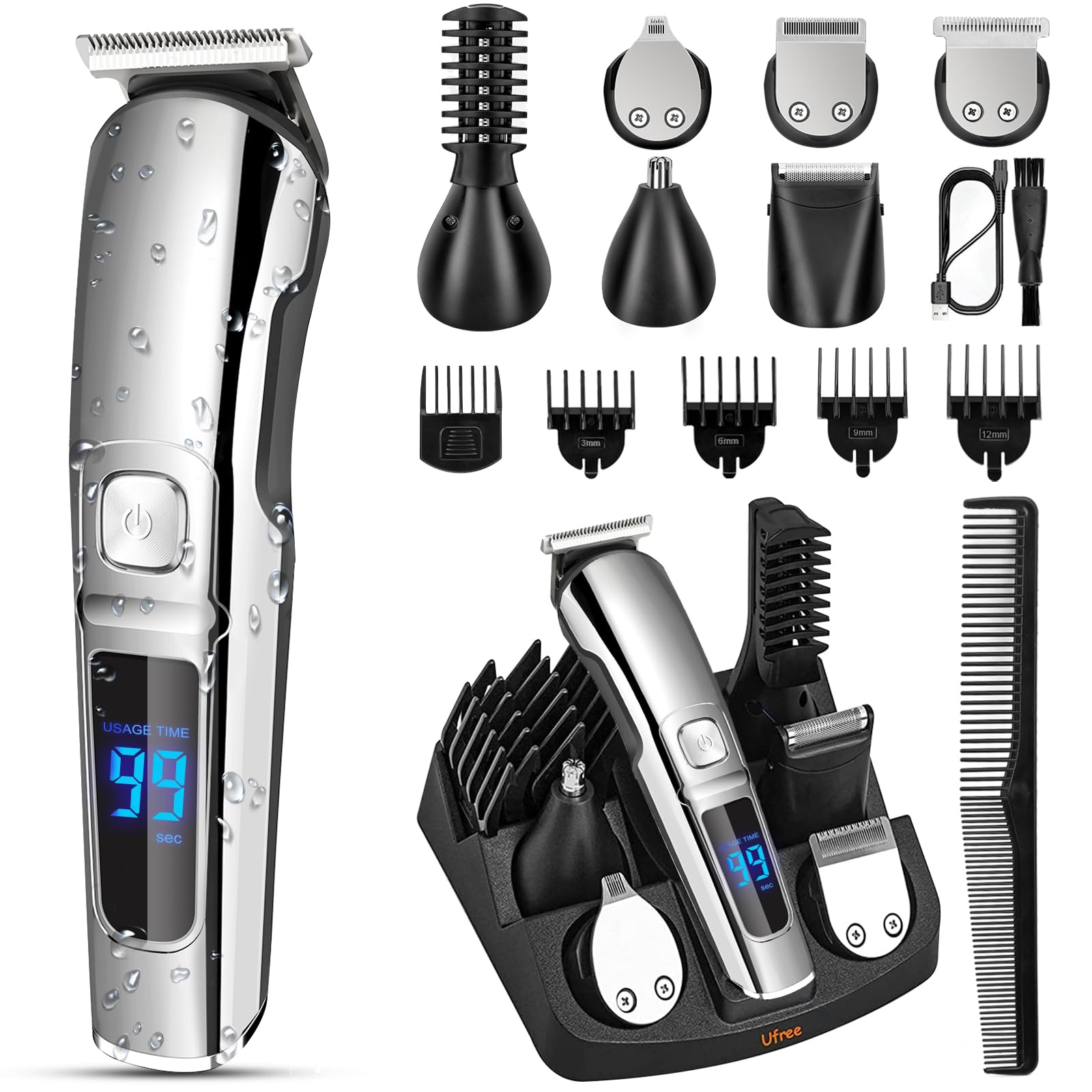 710YKt21yRL._SY1600_.jpg Ufree 7-in-1 Bartschneider & Haartrimmer – Profi Rasierset für Herren Silber – Bild 1