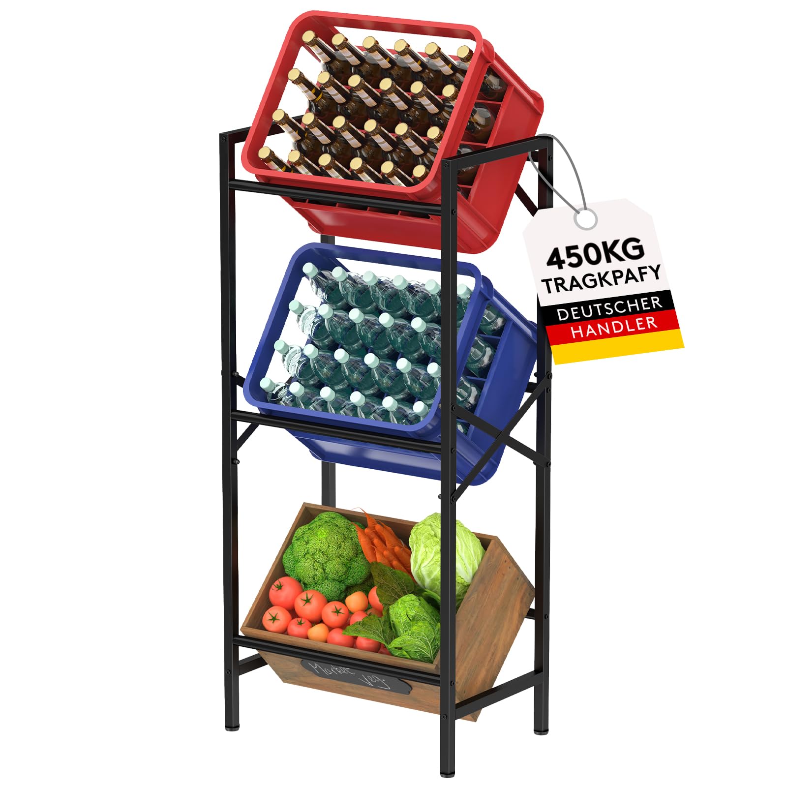 710l1Qr7gDL._SY1600_.jpg Lifewit Getränkekistenregal 3 Ebenen – Stabiles Kistenregal 450 kg Tragkraft, Schwarz – Bild 1
