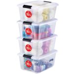 Iris Ohyama 15L Aufbewahrungsboxen 4er-Set – Stapelbar mit Sicherheitsclips & BPA-frei