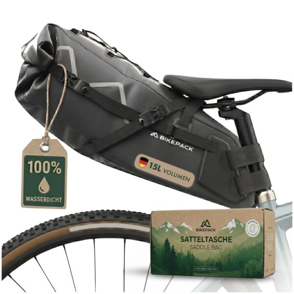BIKEPACK Satteltasche 15L – Wasserdichte Bikepacking Tasche für Rennrad & Gravelbike