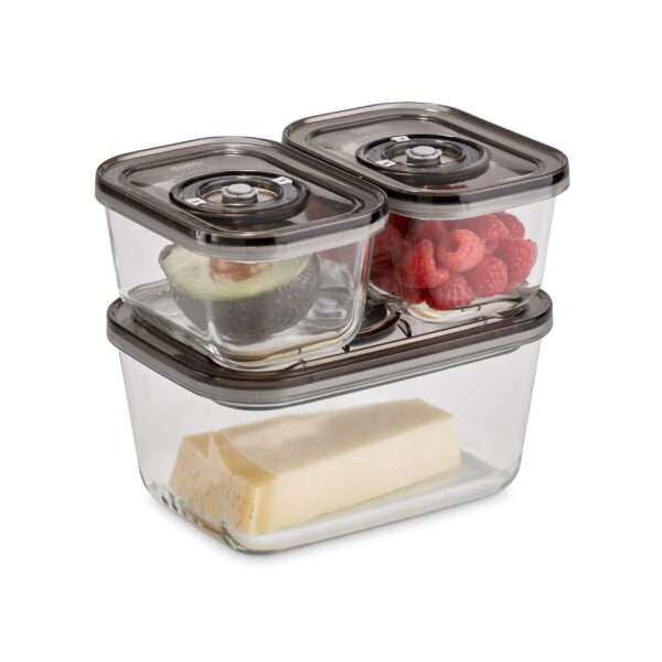 Caso VacuBoxx Eco-Set – 3 Vakuumbehälter aus Borosilikatglas mit Schlauch & Adapter