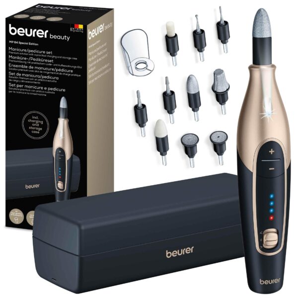 Beurer MP 84 Special Edition Elektrische Nagelfeile mit 10 Aufsätzen & LED-Licht – Kabelloses Maniküre-/Pediküreset für Hand- & Fußpflege