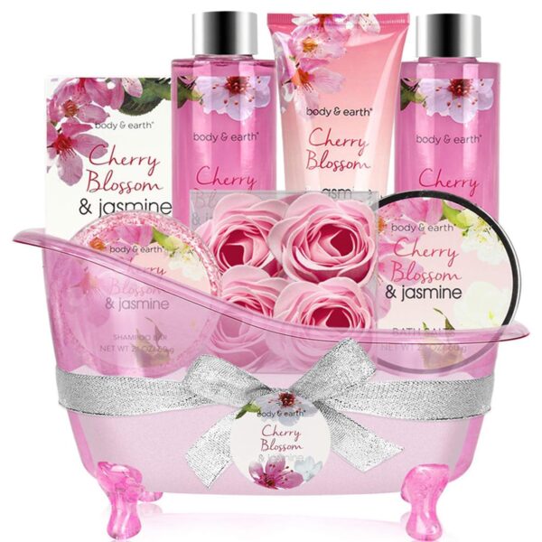 BODY & EARTH 8-teiliges Spa Geschenkset mit Kirschblüten & Jasmin – Wellness für Frauen