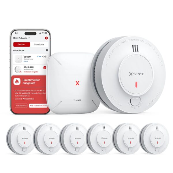 X-Sense Smart WLAN-Rauchmelder 6er Set mit 10-Jahres-Batterie & SBS50 – TÜV zertifiziert