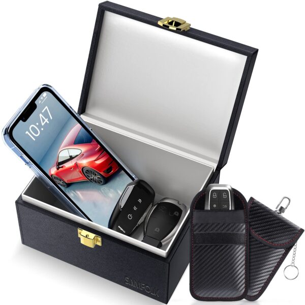 Samfolk RFID Autoschlüssel Faraday Box & Tasche 2er Set – Keyless-Diebstahl-Schutz