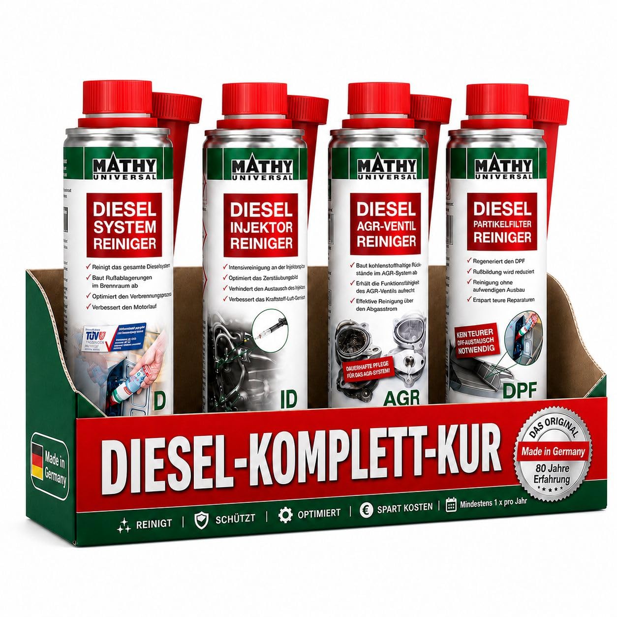 711to14NvTL._SY1254_.jpg MATHY Diesel-Komplett-Kur – 4er Additiv-Set zur Systemreinigung für Dieselmotoren – Bild 1