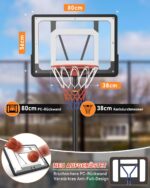 Basketballständer 155–210 cm höhenverstellbar – Bruchsichere Rückwand mit Rollen für Kinder – Bild 2