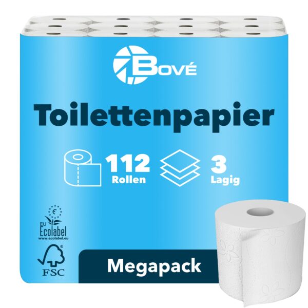 BOVE Toilettenpapier 3-lagig 112 Rollen – Extra Weich & Saugstark mit FSC-Zertifikat