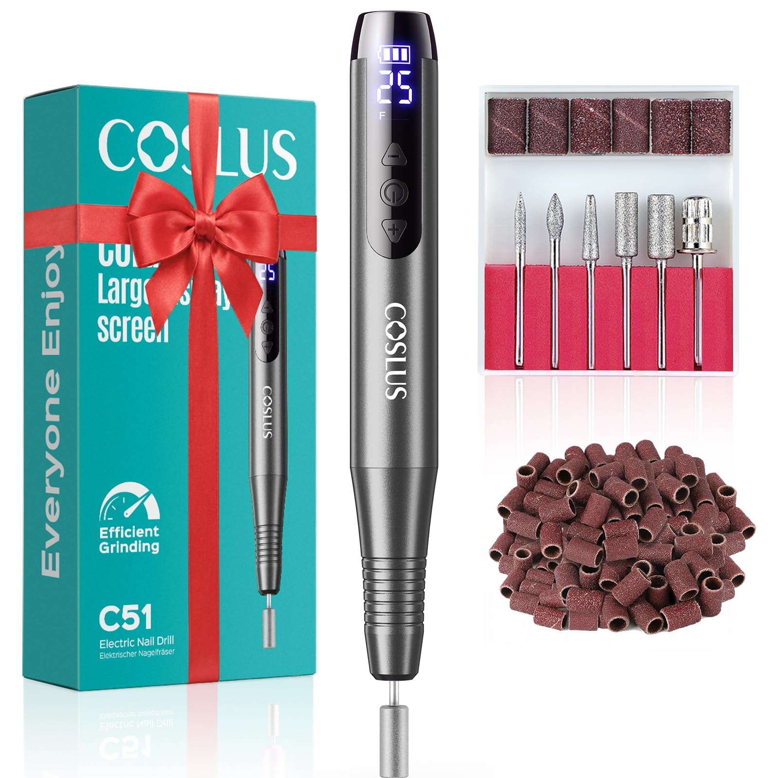 713U2NXjMuL._SY1600_.jpg COSLUS C51 Kabelloser Nagelfräser – 35.000 U/min mit LED-Display & 25 Geschwindigkeitsstufen – Bild 1