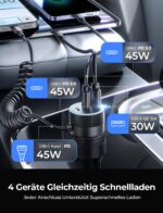 LISEN 90W USB-C Autoladegerät mit Spiralkabel – Schnellladen für bis zu 4 Geräte – Bild 3
