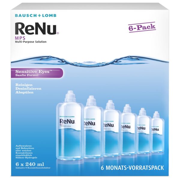 Bausch + Lomb ReNu MPS Sensitive Eyes – All-in-One Kontaktlinsenlösung, 6 x 240 ml