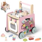 Itslife Lauflernwagen Holz 9-in-1 – Lauflernhilfe mit Spielküche & Montessori Spielzeug