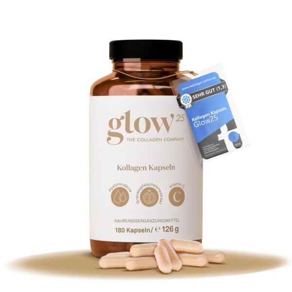 Glow25® Kollagen Kapseln hochdosiert 180 Stk. mit Hyaluronsäure & Vitamin C