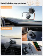 Lamicall 15W MagSafe Autohalterung mit kabelloser Ladefunktion – Magnetische Handyhalterung mit Vakuum-Saugnapf – Bild 2