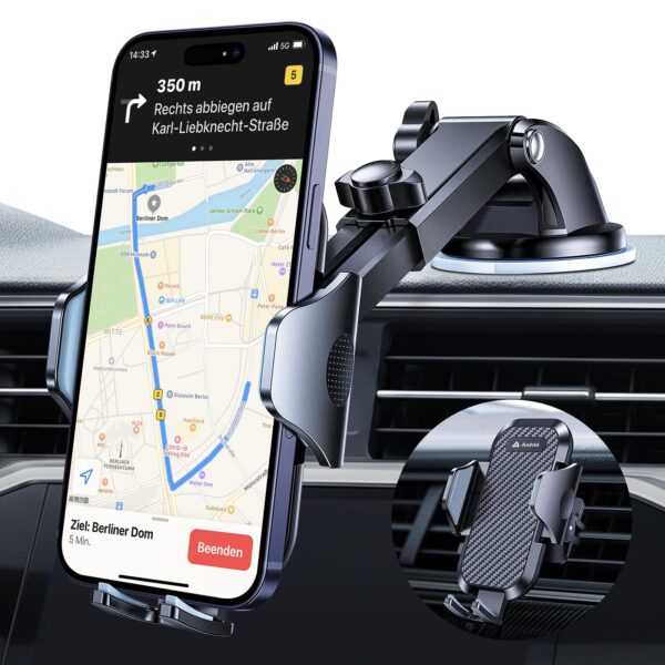andobil 3-in-1 Kfz-Handyhalterung mit Saugnapf & Lüftungsclip – Universale Autohalterung für iPhone & Samsung