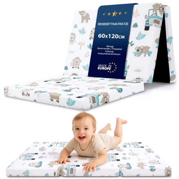 Totsy Baby Klappmatratze 60x120 cm – Faltbare Reisebettmatratze mit Transporttasche