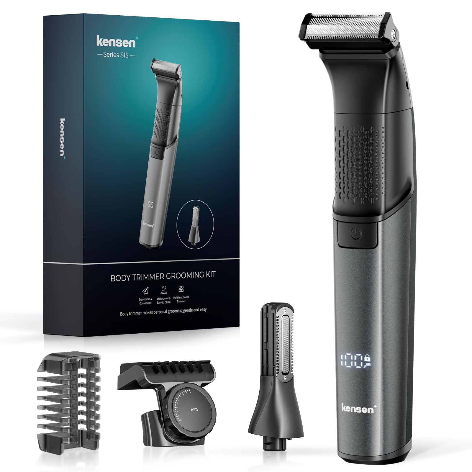 714Ls31eDDL._SY1600_.jpg kensen 2in1 Intimrasierer Herren – Wasserdicht Bodygroom für Körperhaarentfernung – Bild 1