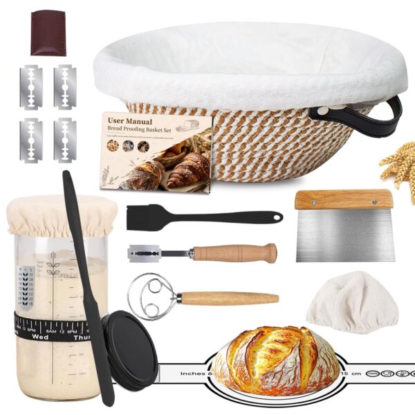 Haomacro Sauerteig Starter Set 710ml – Komplettes Brotback-Kit mit Gärkorb & Zubehör