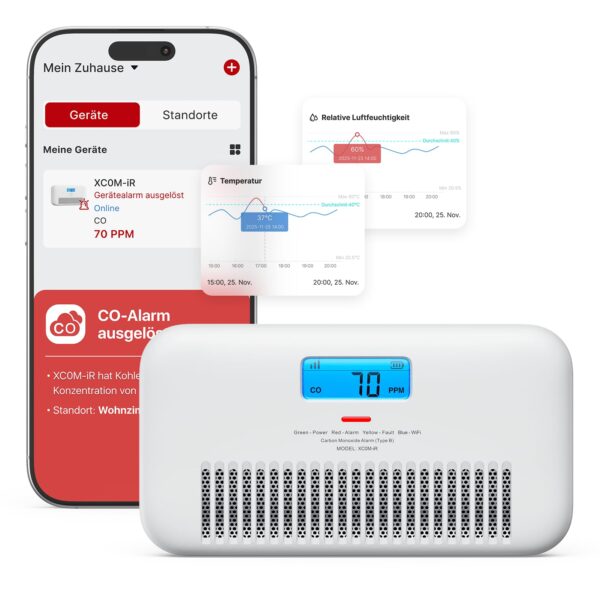 X-Sense WLAN-Kohlenmonoxid Melder XC0M-iR – CO-Detektor mit Sprachalarm & App-Fernzugriff