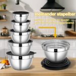 Terlulu Rührschüssel 5er Set Edelstahl mit 3 Reibenaufsätzen – Stapelbar & Spülmaschinenfest – Bild 6