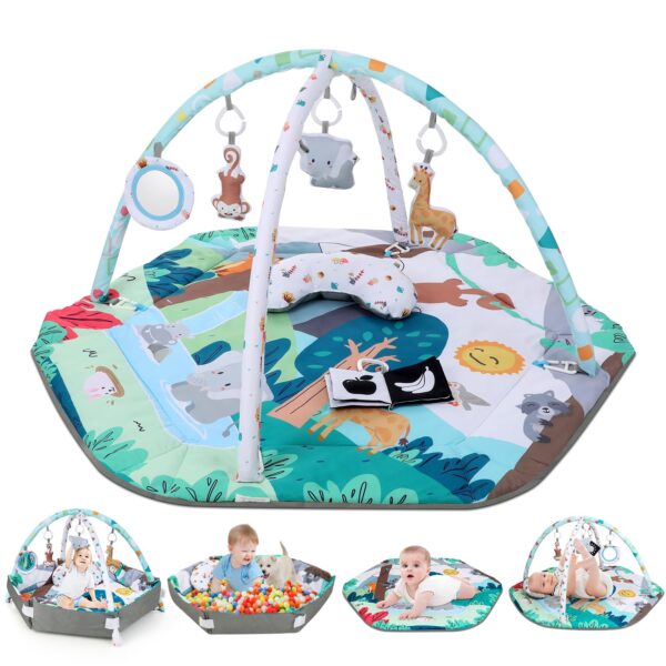Lilian&Gema Spielbogen 4 in 1 mit 6 Spielzeugen – Faltbare Spielmatte ab Geburt bis 18 Monate