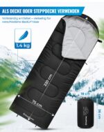 KingCamp Deckenschlafsack 220x75cm – 3-Jahreszeiten Camping Schlafsack koppelbar – Bild 2