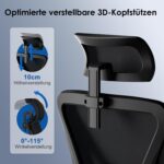 Airchros Ergonomischer Bürostuhl mit Kopfstütze & Lendenwirbelstütze – Chefsessel bis 150 kg – Bild 7