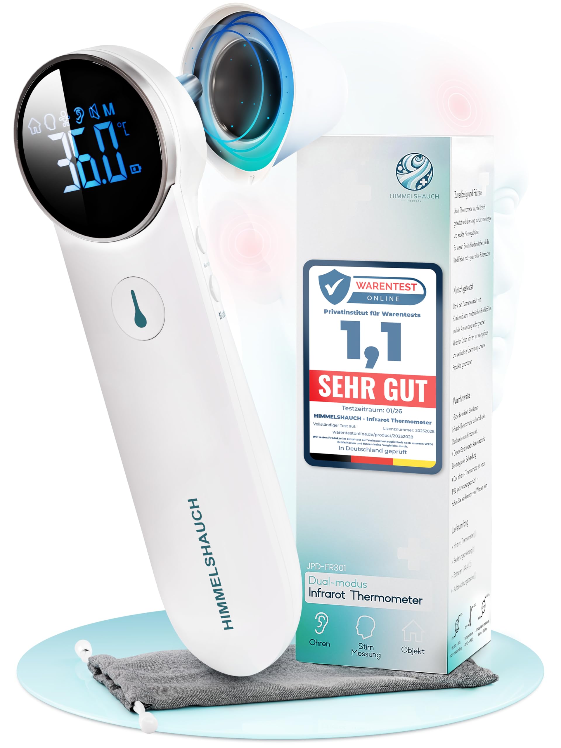 715aBQcPkCL._SY2560_.jpg HIMMELSHAUCH MEDICAL 3-in-1 Infrarot-Fieberthermometer – Ohr & Stirn für Babys & Erwachsene – Bild 1