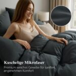 RUIKASI Bettwäsche 135x200 4teilig Anthrazit – Mikrofaser Set mit Reissverschluss – Bild 5