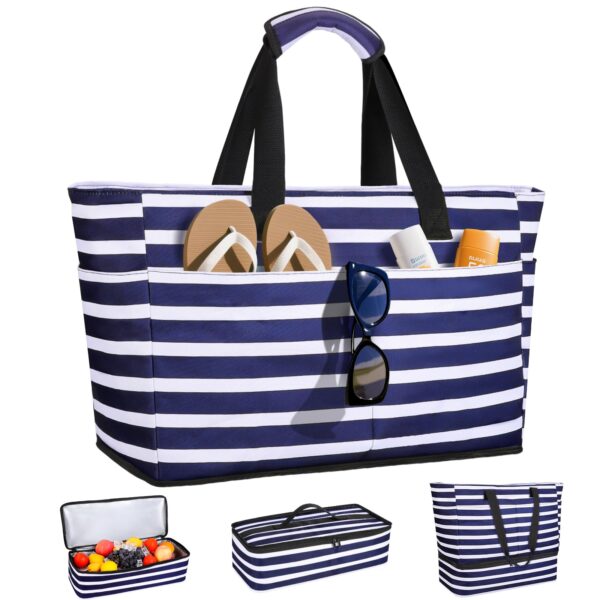 ISEYOU XXL Strandtasche 49L mit abnehmbarer Kühltasche – Wasserdicht & Sandfest