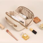Prite Kosmetiktasche Grosse Kapazität M (23,5x12,5x12,5 cm) – Wasserdichte Reise-Schminktasche Beige – Bild 2