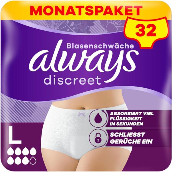 Always Discreet Plus Inkontinenzhöschen Grösse L – Diskrete Blasenschwäche-Unterwäsche für Frauen