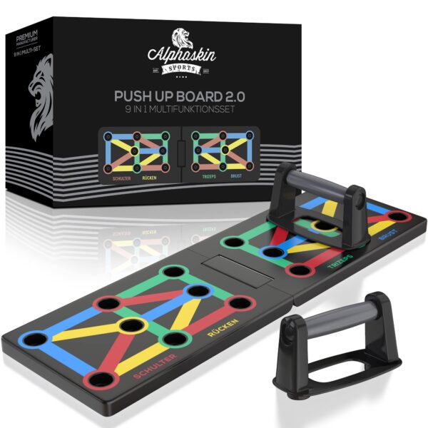 ALPHASKIN Liegestützbrett Set mit ergonomischen Griffen – 12-in-1 Push Up Board für Zuhause