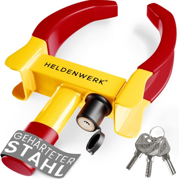 HELDENWERK® Radkralle mit Hochsicherheitsschloss – Diebstahlschutz für PKW, Wohnmobil & Anhänger