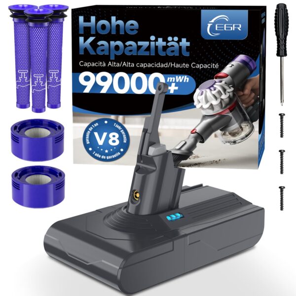 EGR V8 Ersatzakku für Dyson V8 Absolute/Animal/Motorhead/Fluffy – Hochkapazität mit Schutzfunktionen
