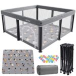 SPRX Laufstall Baby 127x127 cm – Faltbarer Sicherheitslaufstall mit Alphabetmatte & Ozeanbällen