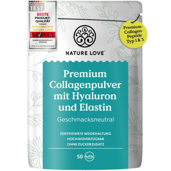 Nature Love Premium Collagen Pulver 500g – Typ 1 & 3 mit Hyaluronsäure & Elastin