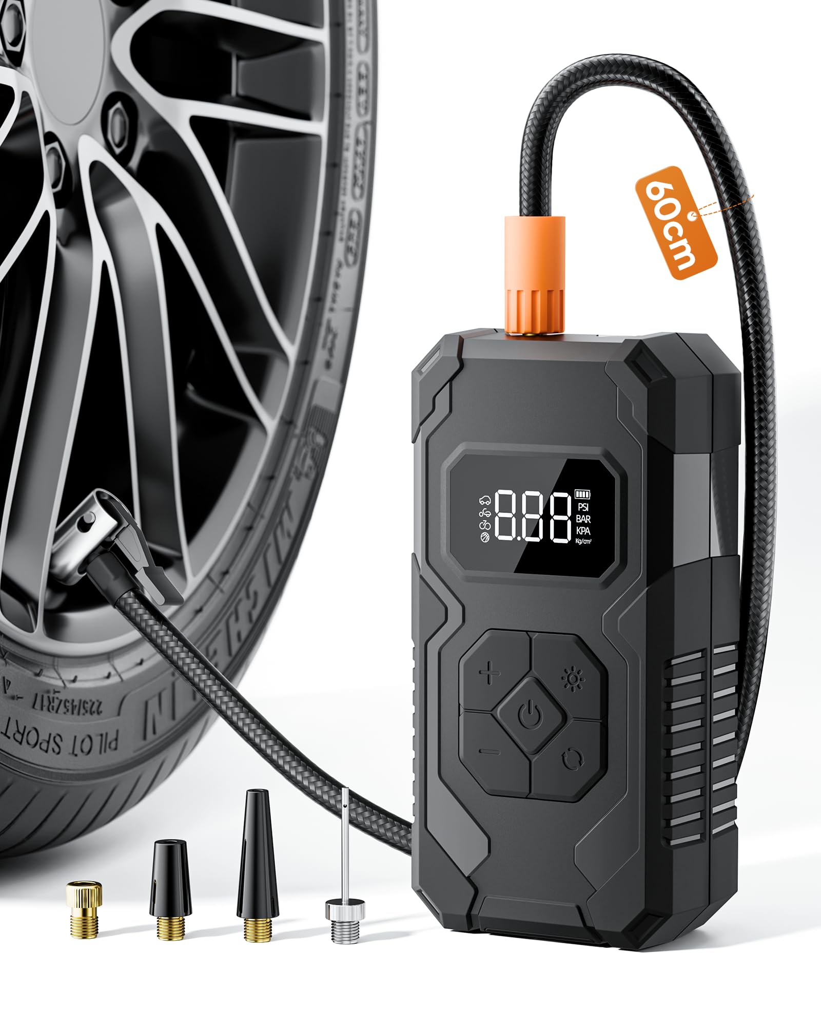 718805NgowL._SY2000_.jpg Tiiletzote Elektrische Luftpumpe 150PSI – Akku Kompressor mit LED-Display für Auto & Fahrrad – Bild 1